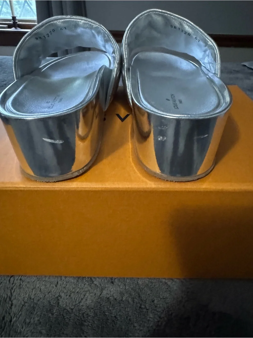 Louis Vuitton Silver Monogram Platform Slides